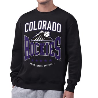 Men's Starter  Black Colorado Rockies Center Squeeze Fleece Sweatshirt