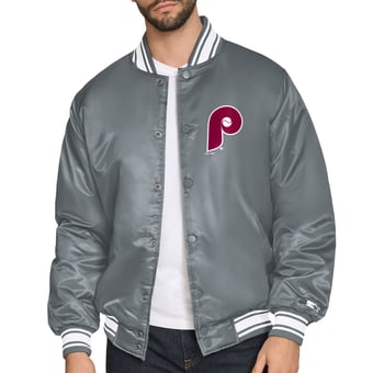 Men's Starter  Gray Philadelphia Phillies Cooperstown Logo Full-Snap Varsity Jacket