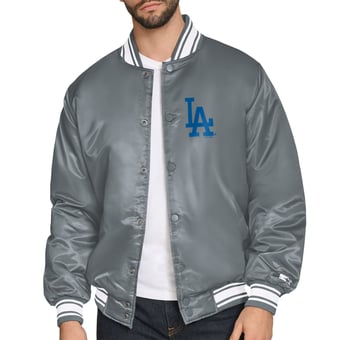 Men's Starter  Gray Los Angeles Dodgers Satin Full-Snap Varsity Jacket