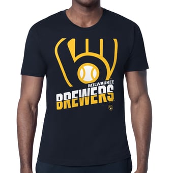 Men's Starter  Navy Milwaukee Brewers Logo Zoom T-Shirt