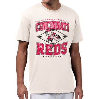Men's Starter  Cream Cincinnati Reds Distressed Cooperstown Diamond T-Shirt