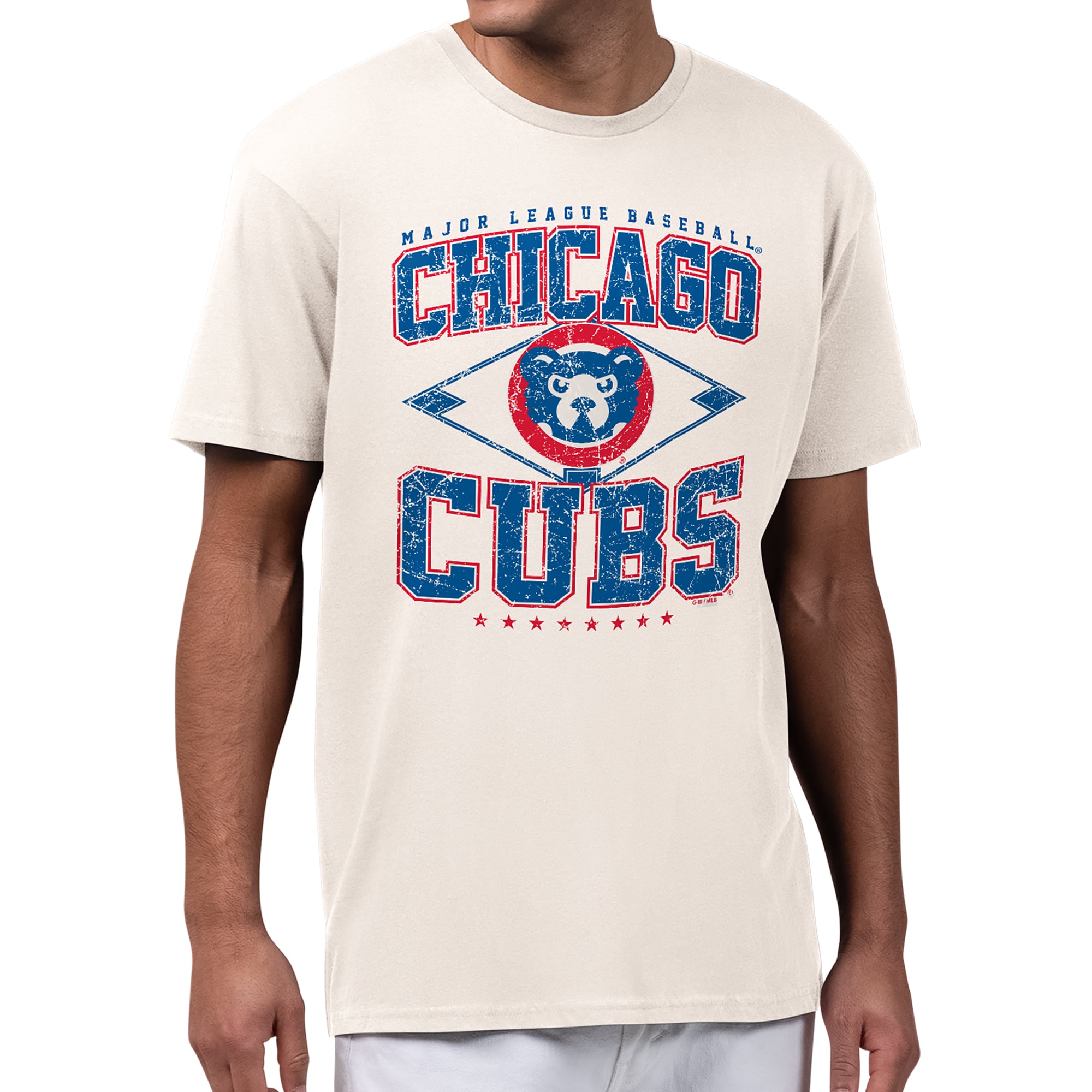 Men's Starter  Cream Chicago Cubs Distressed Cooperstown Diamond T-Shirt