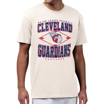 Men's Starter  Cream Cleveland Guardians Distressed Diamond T-Shirt