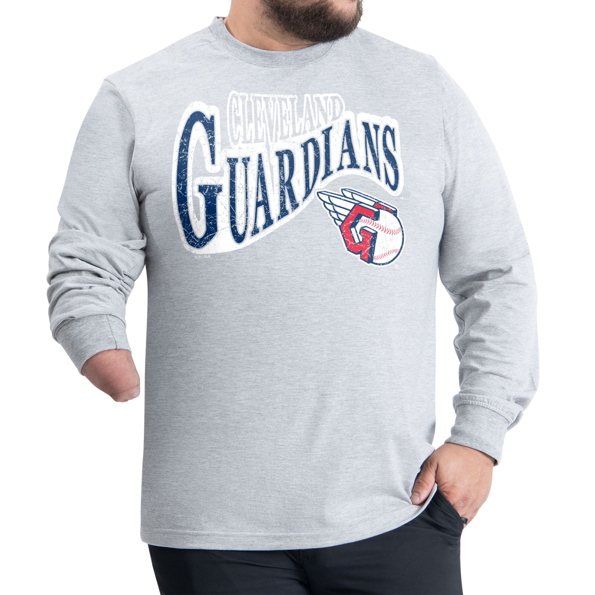 Men's G-III Sports by Carl Banks  Gray Cleveland Guardians Adaptive Twisted Team Long Sleeve T-Shirt
