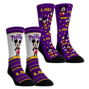 Unisex Rock Em  Purple LSU Tigers Mickey Mouse Two-Pack Crew Socks Set