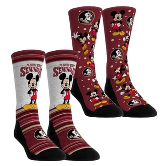 Unisex Rock Em  Garnet Florida State Seminoles Mickey Mouse Two-Pack Crew Socks Set