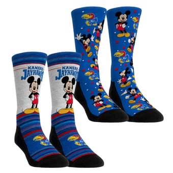 Unisex Rock Em  Blue Kansas Jayhawks Mickey Mouse Two-Pack Crew Socks Set