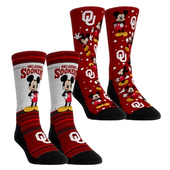 Unisex Rock Em  Crimson Oklahoma Sooners Mickey Mouse Two-Pack Crew Socks Set