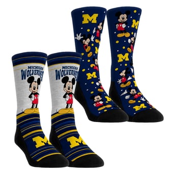Unisex Rock Em  Blue Michigan Wolverines Mickey Mouse Two-Pack Crew Socks Set