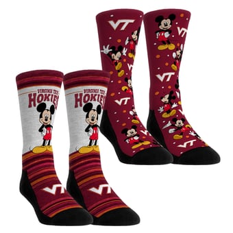 Unisex Rock Em  Maroon Virginia Tech Hokies Mickey Mouse Two-Pack Crew Socks Set