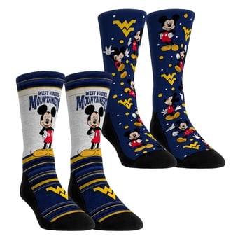 Unisex Rock Em  Blue West Virginia Mountaineers Mickey Mouse Two-Pack Crew Socks Set