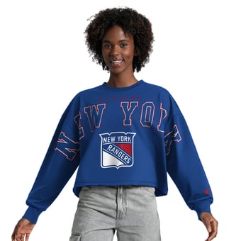 Women's Starter  Royal New York Rangers Bleachers Cropped Drop Shoulder Sweatshirt