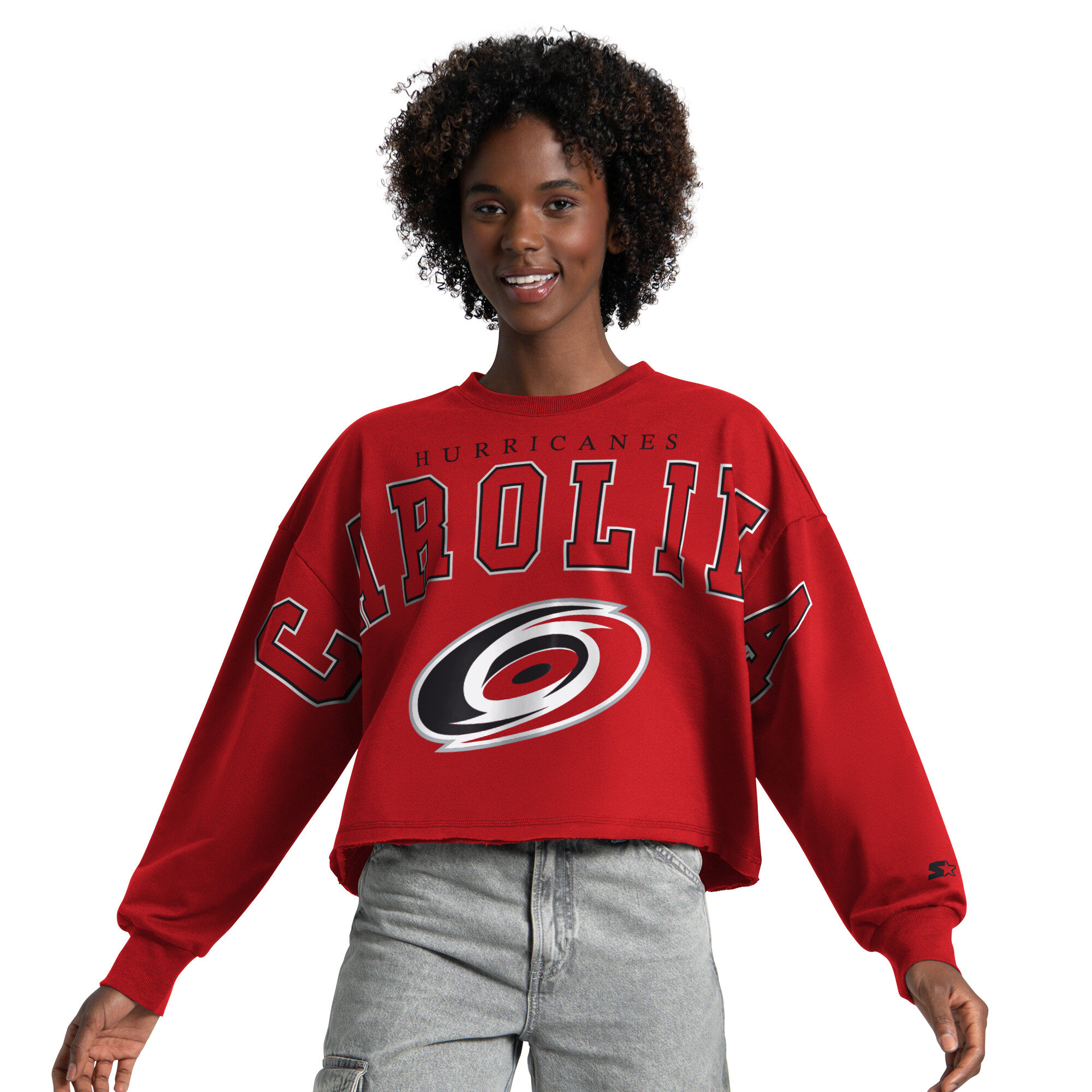 Women's Starter  Red Carolina Hurricanes Bleachers Cropped Drop Shoulder Sweatshirt
