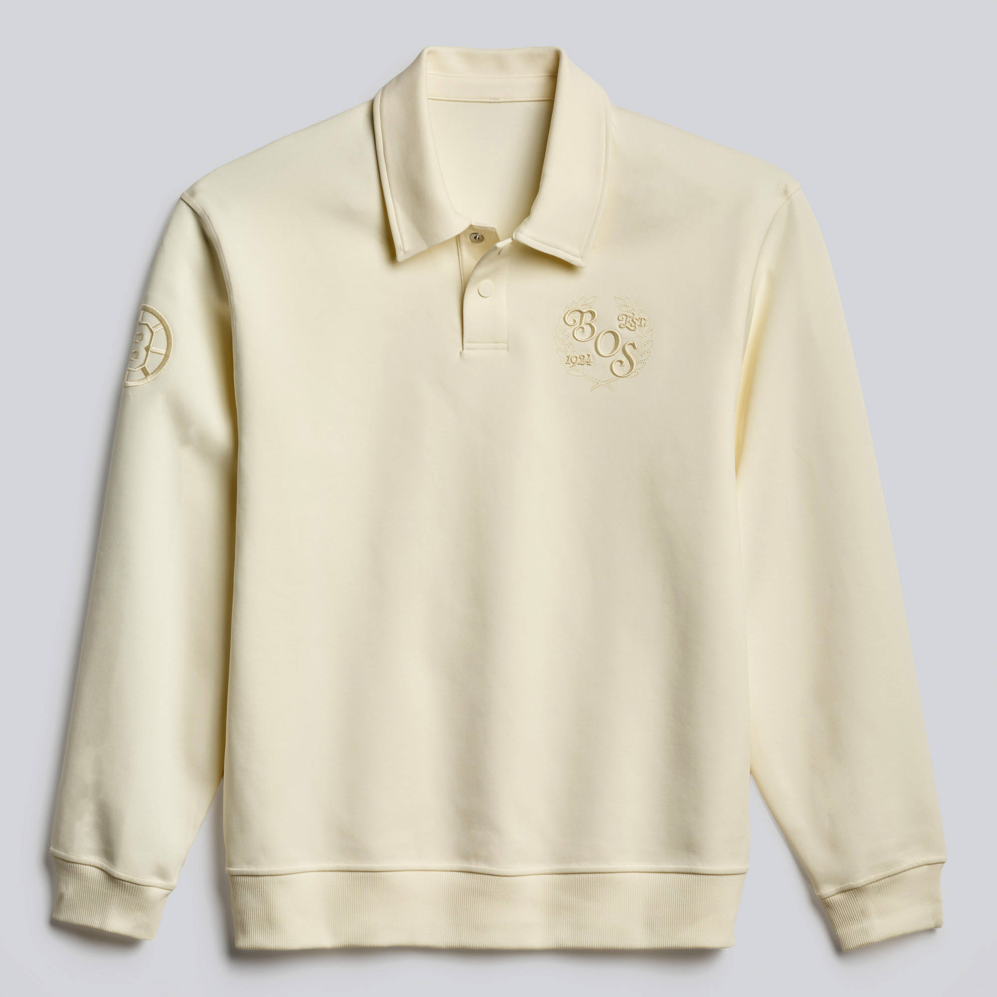 Men's lululemon Coconut Ivory Boston Bruins Smooth Double-Knit Long-Sleeve Polo