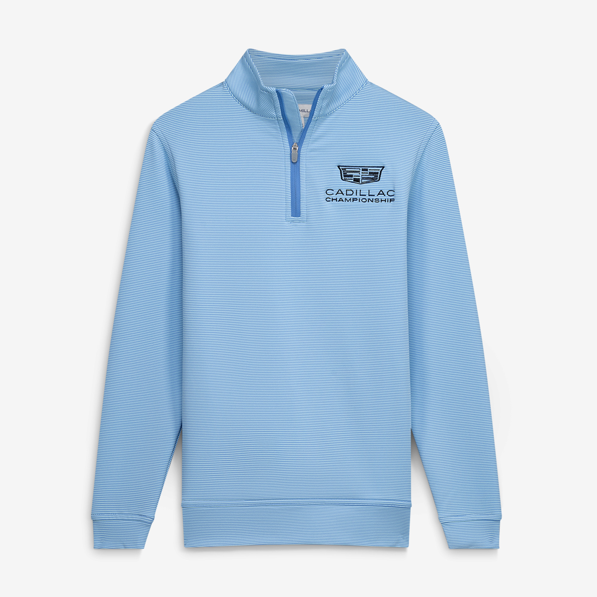 Youth Peter Millar Blue Cadillac Championship Perth Sugar Stripe Performance Quarter-Zip Pullover Youth Peter Millar Blue Cadillac Championship Perth Sugar Stripe Performance Quarter-Zip Pullover