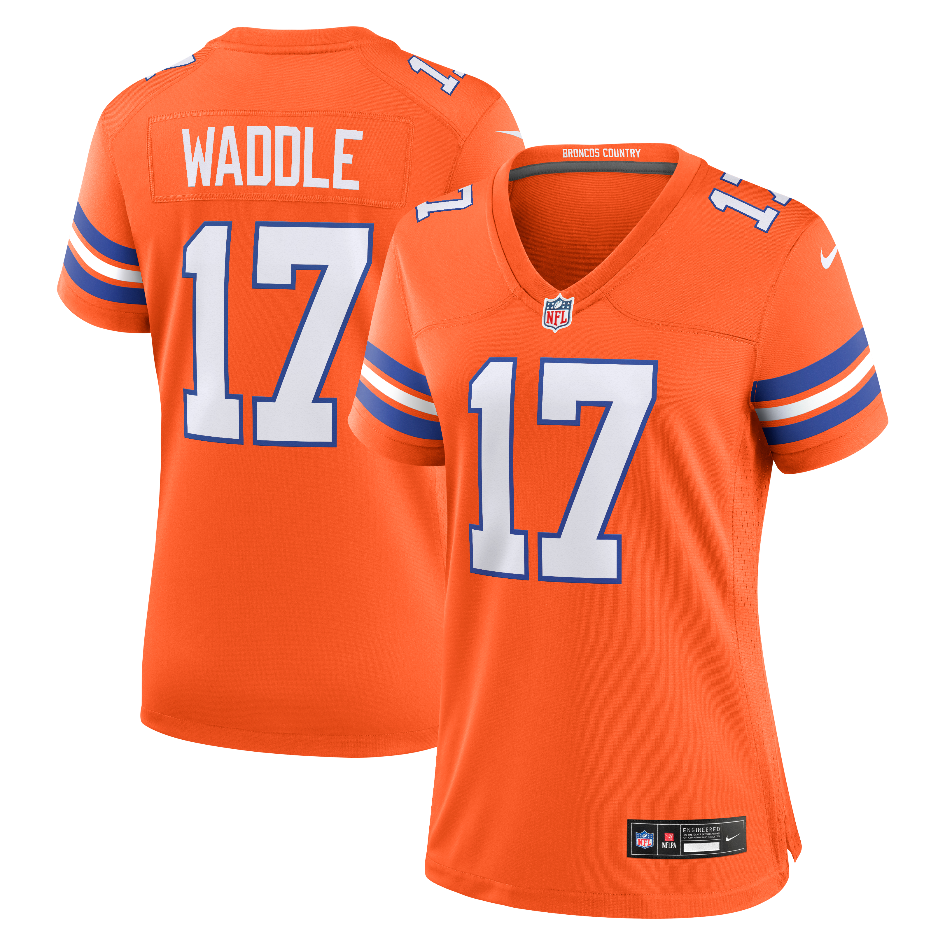 Women's Nike Jaylen Waddle Orange Denver Broncos Mile High Collection 1977 Throwback Game Jersey