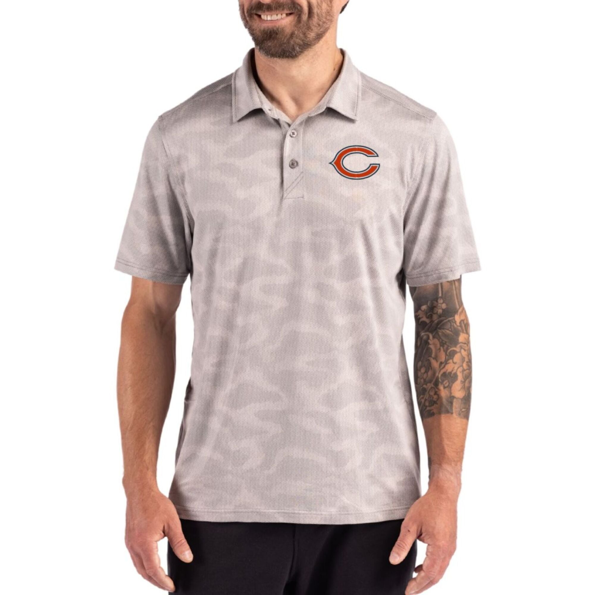 Men’s Cutter & Buck Gray Chicago Bears Coastline Recycled Double-Peached Camo Polo