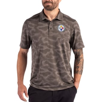 Men's Cutter & Buck Charcoal Pittsburgh Steelers Coastline Recycled Double-Peached Camo Polo