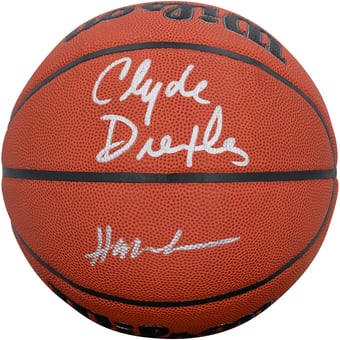 Clyde Drexler & Hakeem Olajuwon Houston Rockets Autographed Wilson Authentic Series Indoor/Outdoor Basketball