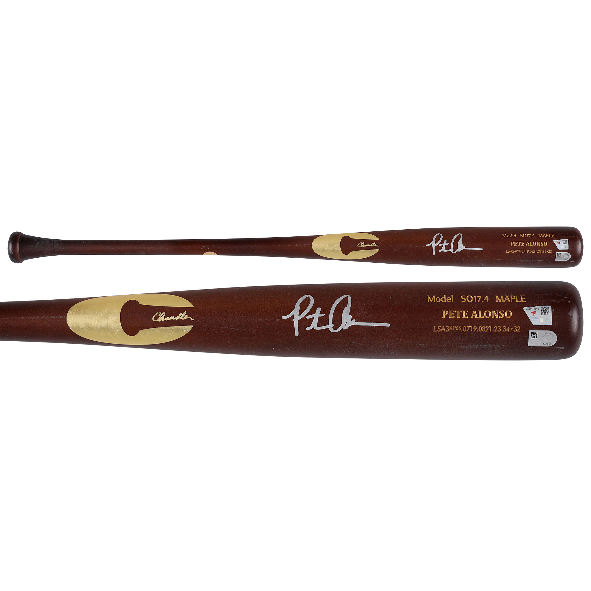 Pete Alonso New York Mets Autographed Player-Issued Brown Chandler Bat from the 2025 MLB Season Pete Alonso New York Mets Autographed Player-Issued Brown Chandler Bat from the 2025 MLB Season