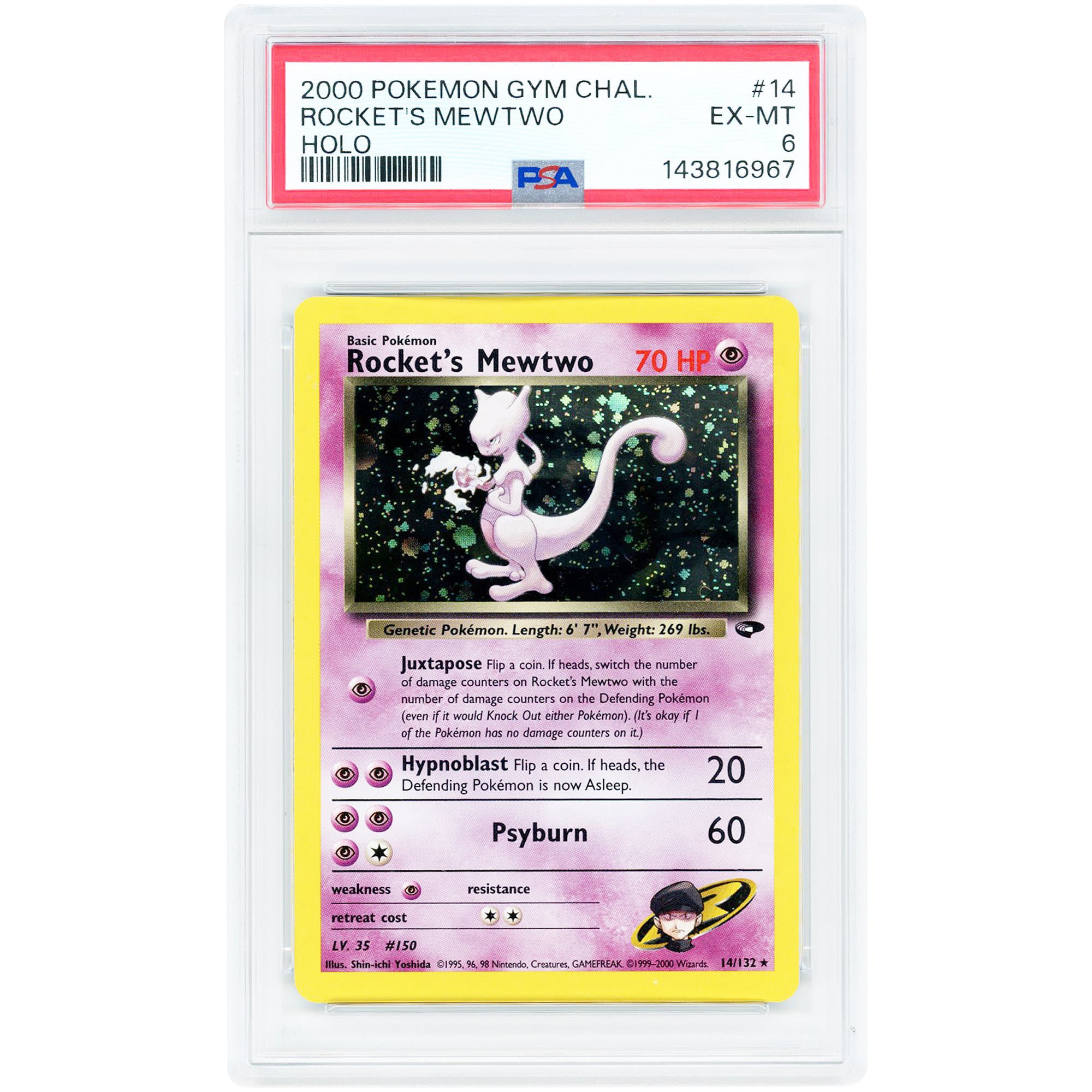 Rocket's Mewtwo 2000 Pokemon Gym Challenge Holo Rare #14 PSA Authenticated 6 Card