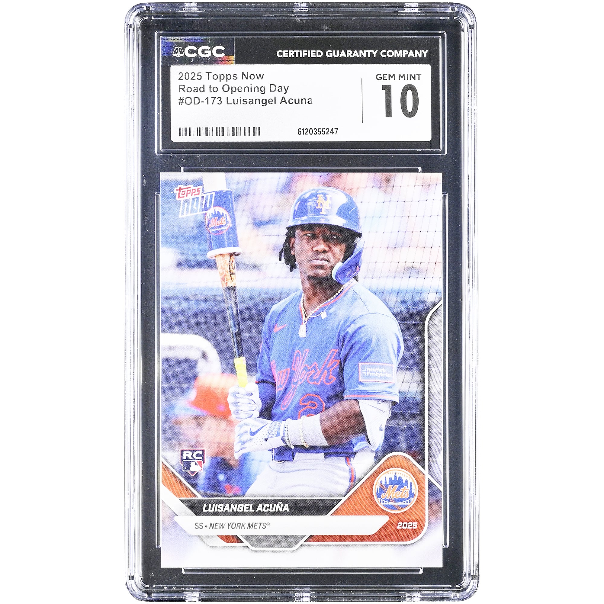 Luisangel Acuña New York Mets 2025 Topps Now Road to Opening Day #OD-173 CGC Authenticated 10 Rookie Card