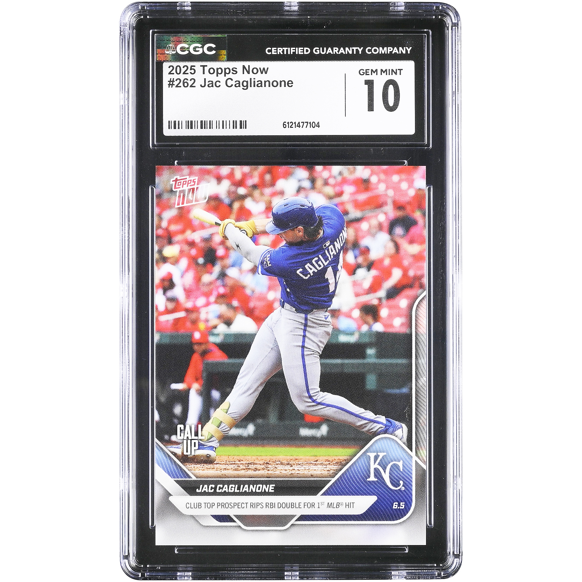 Jac Caglianone Kansas City Royals 2025 Topps Now Club Top Prospect Rips RBI Double for 1st MLB Hit #262 CGC Authenticated Card
