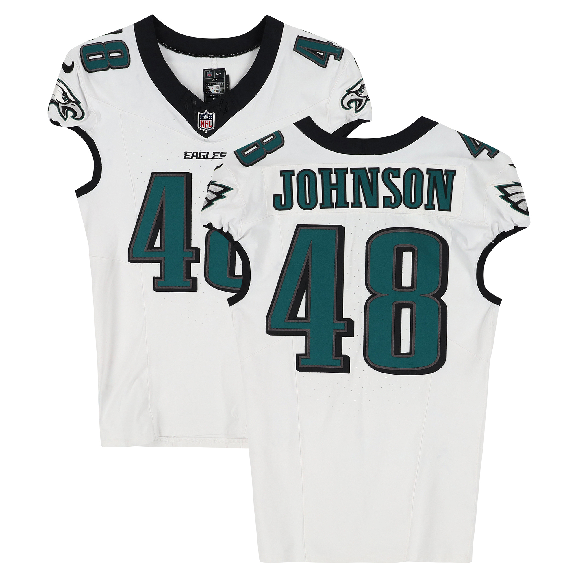Patrick Johnson Philadelphia Eagles Game-Used #48 White Jersey vs. Green Bay Packers on November 10, 2025