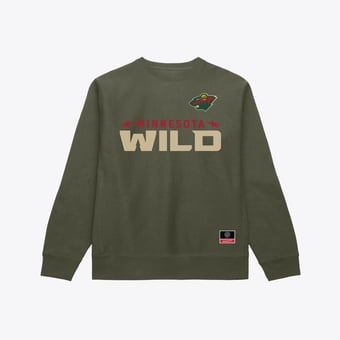 Men's Mitchell & Ness Olive Minnesota Wild Core Wordmark Fleece Sweatshirt