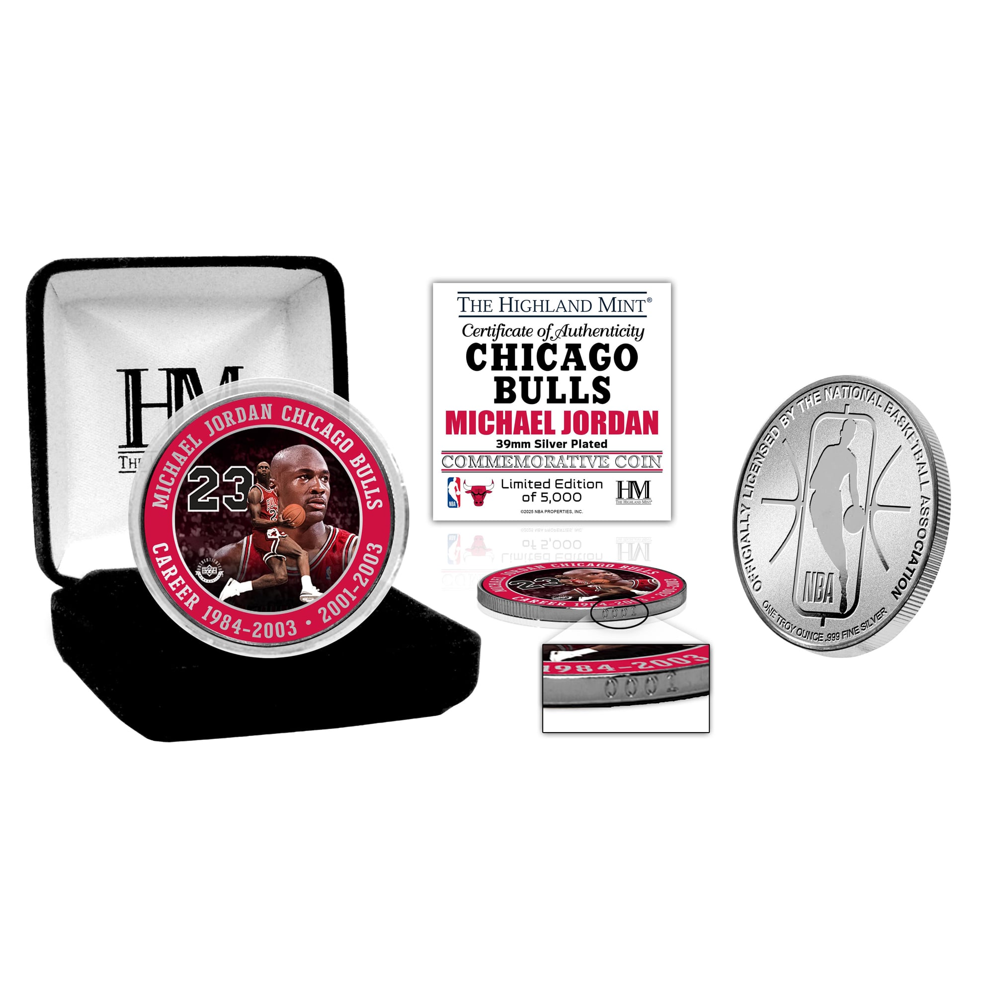 Highland Mint Michael Jordan Chicago Bulls 39mm Silver Plated Color Coin