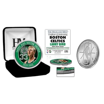 Highland Mint Larry Bird Boston Celtics 39mm Silver Plated Color Coin