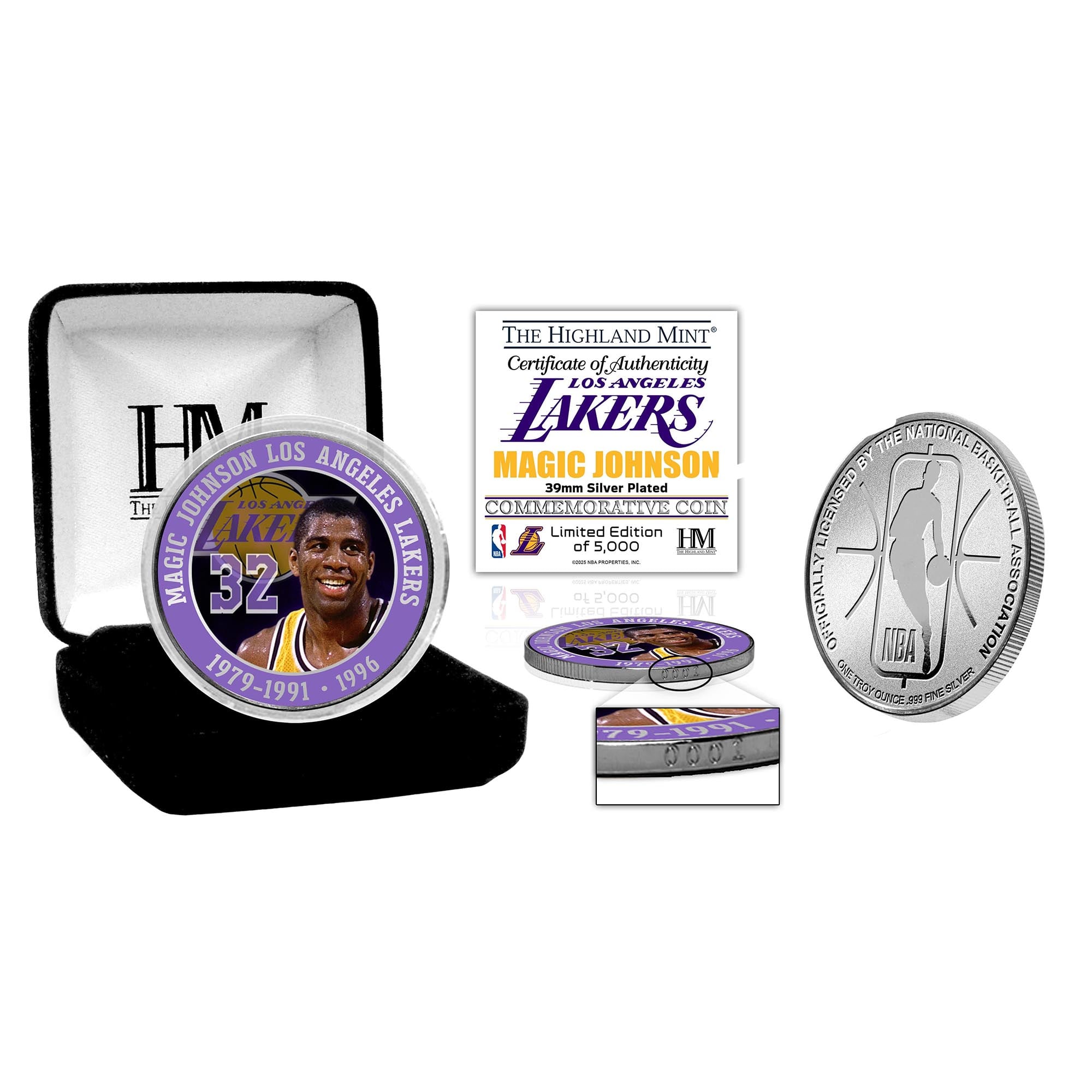 Highland Mint Magic Johnson Los Angeles Lakers 39mm Silver Plated Color Coin