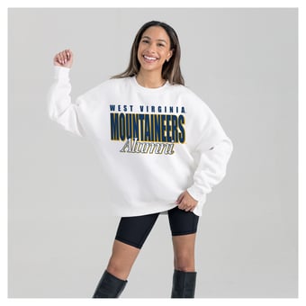 Women's Gameday Couture White West Virginia Mountaineers Alumni Era Oversized Premium Fleece Sweatshirt