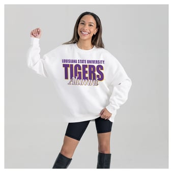 Women's Gameday Couture White LSU Tigers Alumni Era Oversized Premium Fleece Sweatshirt