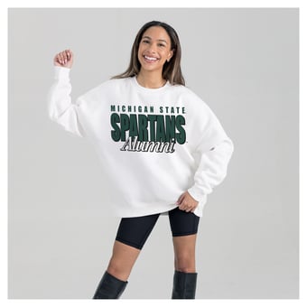 Women's Gameday Couture White Michigan State Spartans Alumni Era Oversized Premium Fleece Sweatshirt