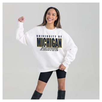 Women's Gameday Couture White Michigan Wolverines Alumni Era Oversized Premium Fleece Sweatshirt