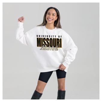 Women's Gameday Couture White Missouri Tigers Alumni Era Oversized Premium Fleece Sweatshirt