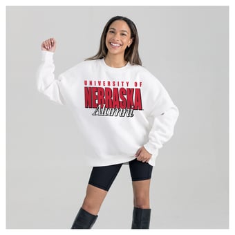 Women's Gameday Couture White Nebraska Huskers Alumni Era Oversized Premium Fleece Sweatshirt