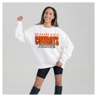 Women's Gameday Couture White Oklahoma State Cowboys Alumni Era Oversized Premium Fleece Sweatshirt