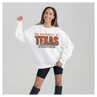 Women's Gameday Couture White Texas Longhorns Alumni Era Oversized Premium Fleece Sweatshirt