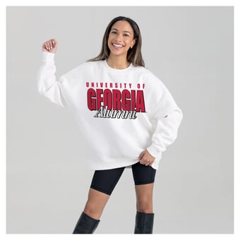 Women's Gameday Couture White Georgia Bulldogs Alumni Era Oversized Premium Fleece Sweatshirt