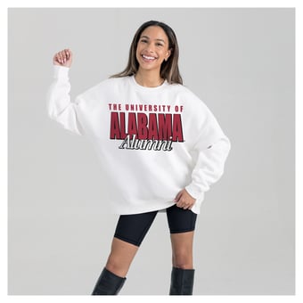 Women's Gameday Couture White Alabama Crimson Tide Alumni Era Oversized Premium Fleece Sweatshirt