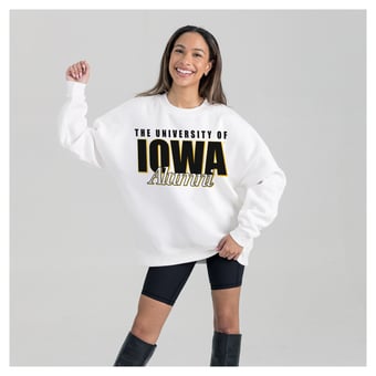Women's Gameday Couture White Iowa Hawkeyes Alumni Era Oversized Premium Fleece Sweatshirt