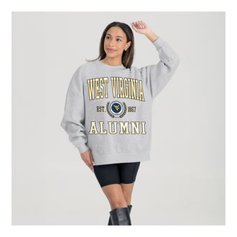 Women's Gameday Couture Ash West Virginia Mountaineers Degree Unlocked Oversized Premium Fleece Sweatshirt