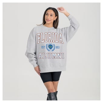 Women's Gameday Couture Ash Florida Gators Degree Unlocked Oversized Premium Fleece Sweatshirt