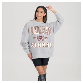 Women's Gameday Couture Ash Florida State Seminoles Degree Unlocked Oversized Premium Fleece Sweatshirt