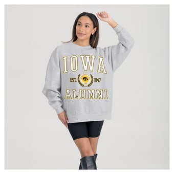 Women's Gameday Couture Ash Iowa Hawkeyes Degree Unlocked Oversized Premium Fleece Sweatshirt