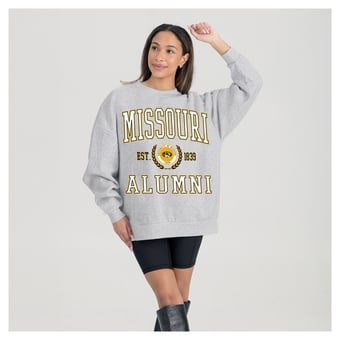 Women's Gameday Couture Ash Missouri Tigers Degree Unlocked Oversized Premium Fleece Sweatshirt