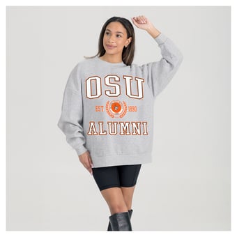 Women's Gameday Couture Ash Oklahoma State Cowboys Degree Unlocked Oversized Premium Fleece Sweatshirt