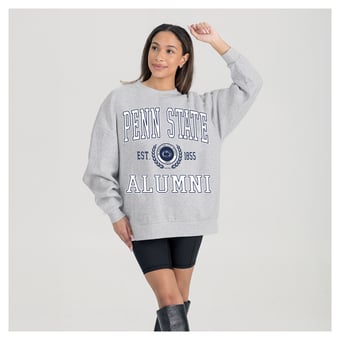 Women's Gameday Couture Ash Penn State Nittany Lions Degree Unlocked Oversized Premium Fleece Sweatshirt